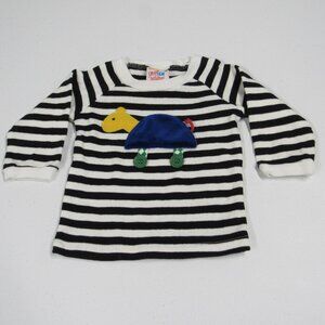 Vintage 90s Sweet Potatoes Turtle Sensory Applique Striped Long Sleeve Shirt 18M